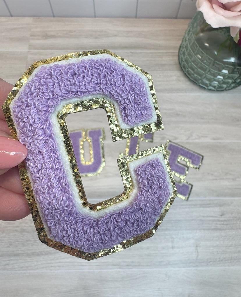 Chenille Letter Patch with Glitter Border: Iron-On Applique (3.1 inch)