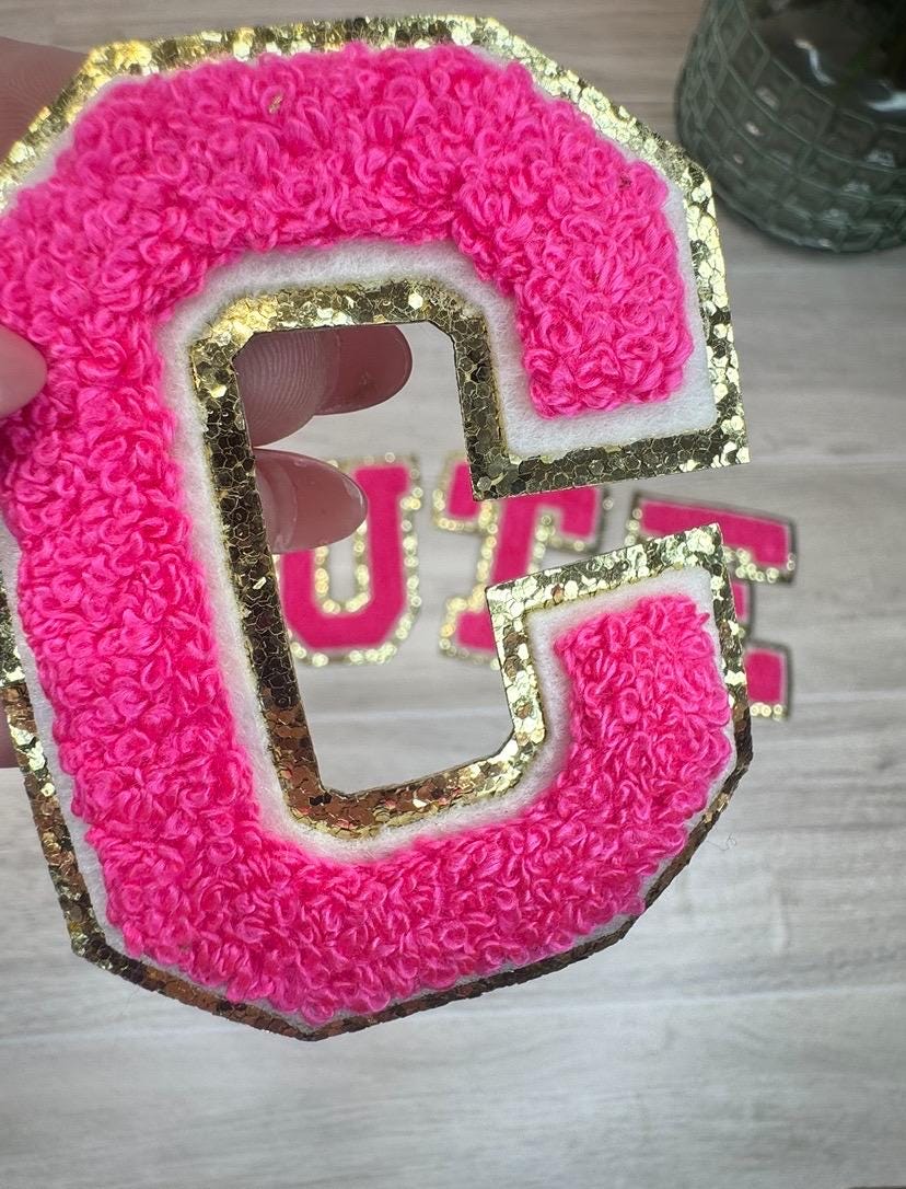 Chenille Letter Patch with Glitter Border: Iron-On Applique (3.1 inch)