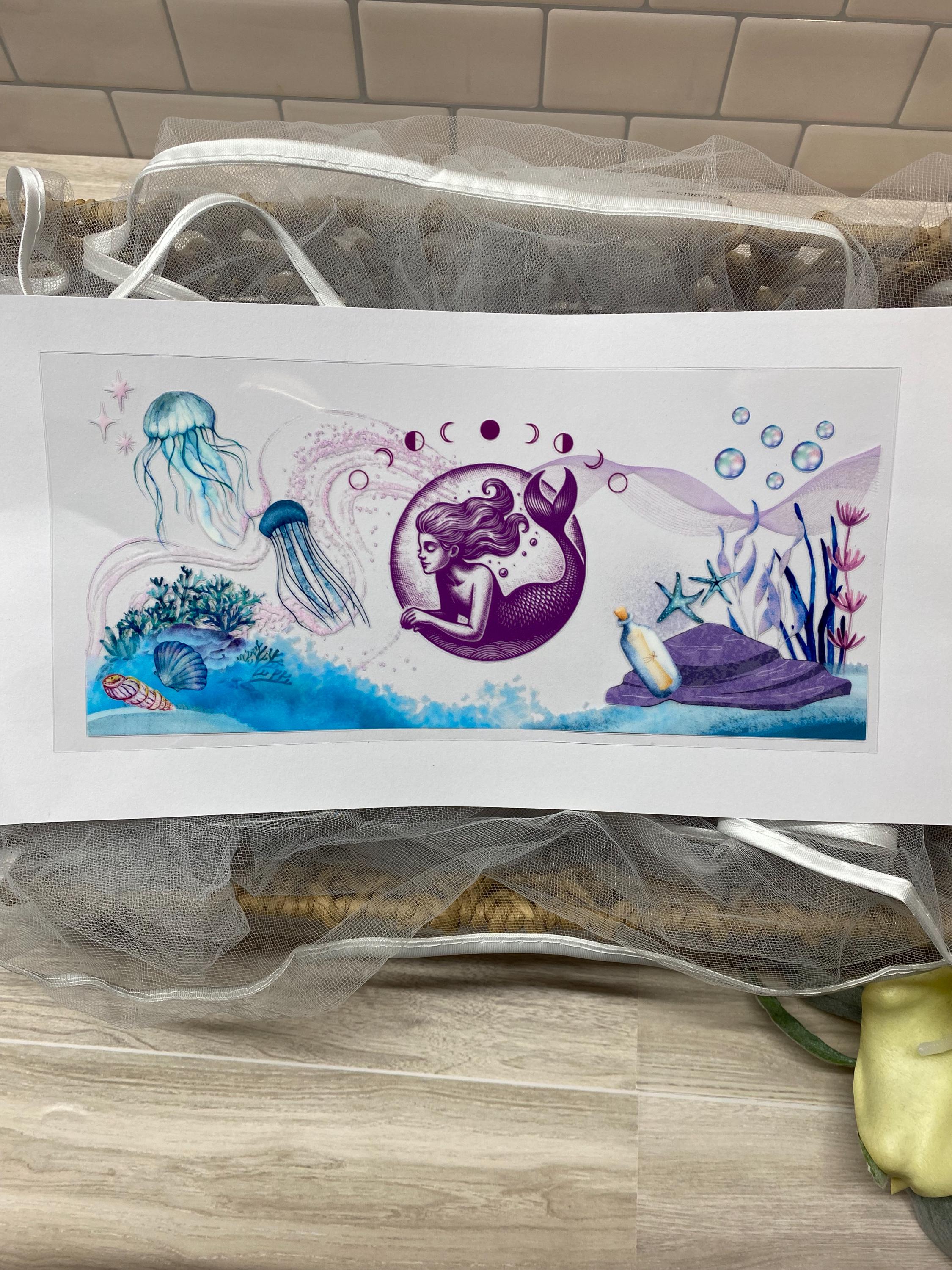 Mystical Mermaid UV DTF Wrap, 16oz Glass Cup, Under the Sea Theme