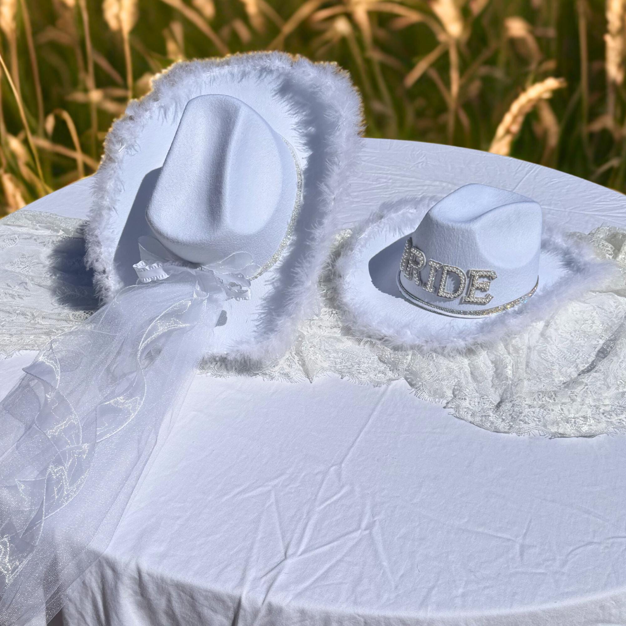 The Classic Hat, White Cowgirl Bride Hat with Veil & Bow, Bridal Cowgirl Hat, Bachelorette Hat, Wedding Photo Prop | Western Bride