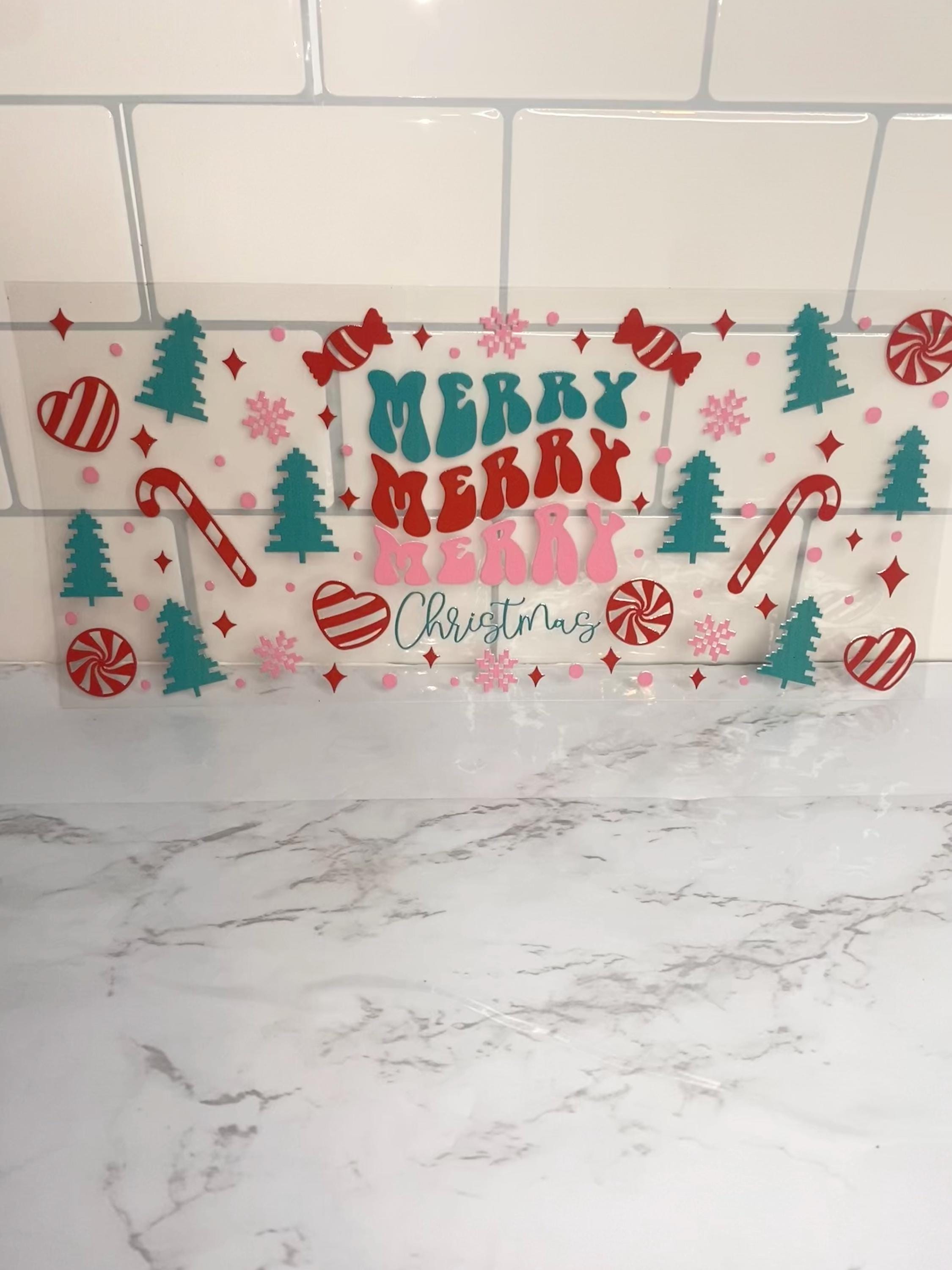 Merry Christmas UV DTF Wrap: 16oz Tumbler Design
