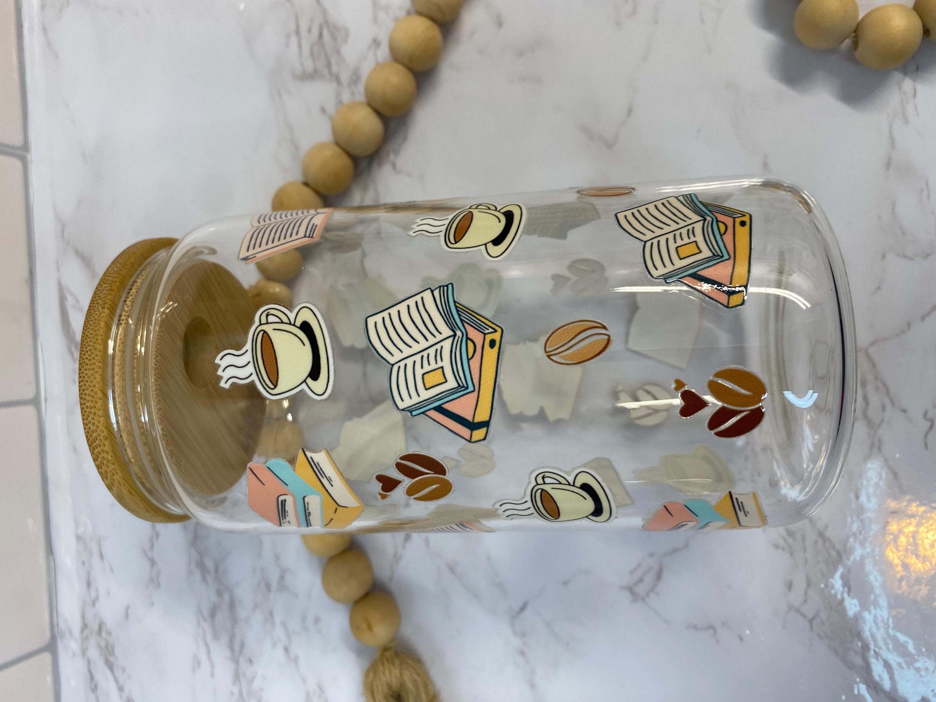 Books & Coffee - 16 ounce beer can glass