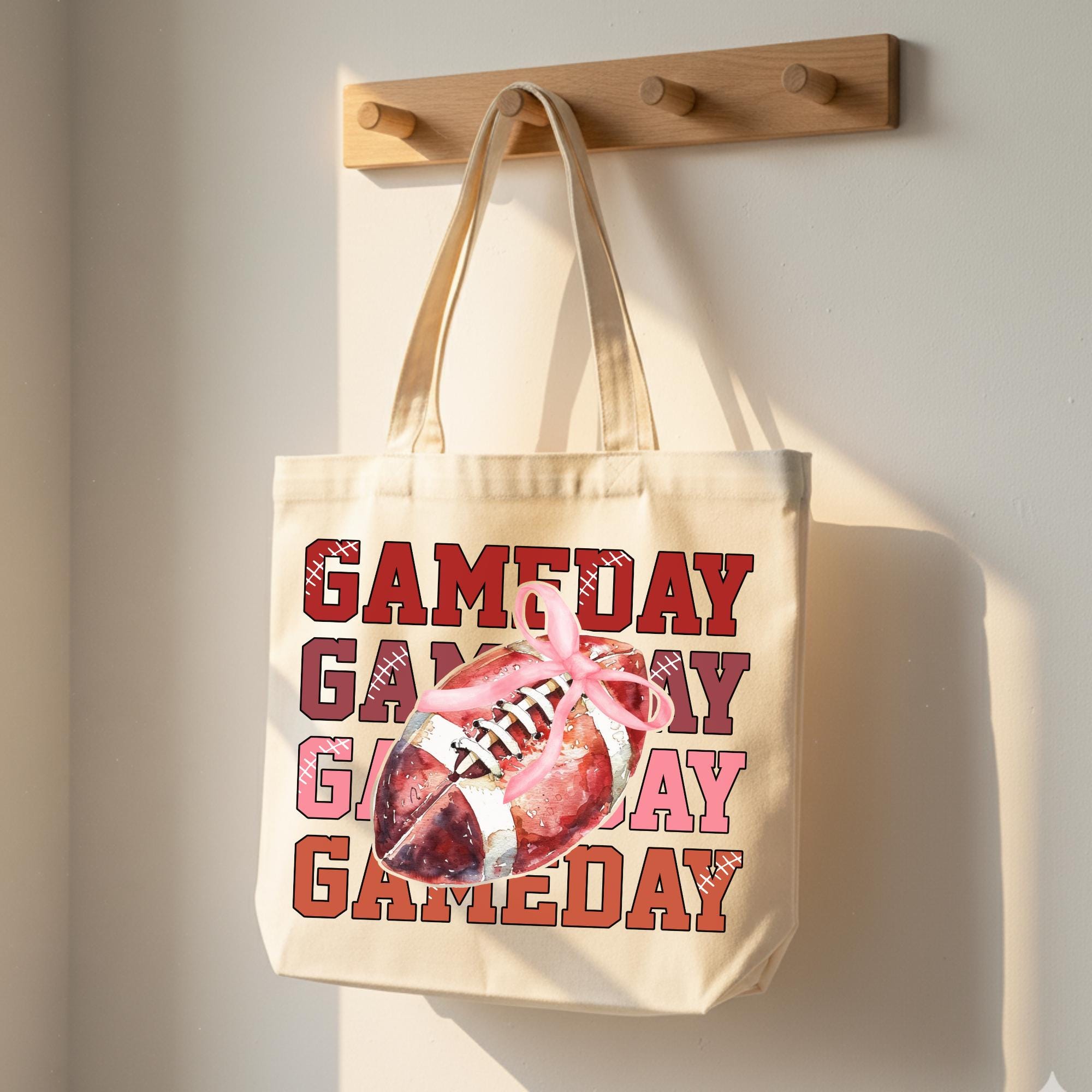 Game Day Football Tote Bag: Girly Bow, Reusable Canvas Market Bag