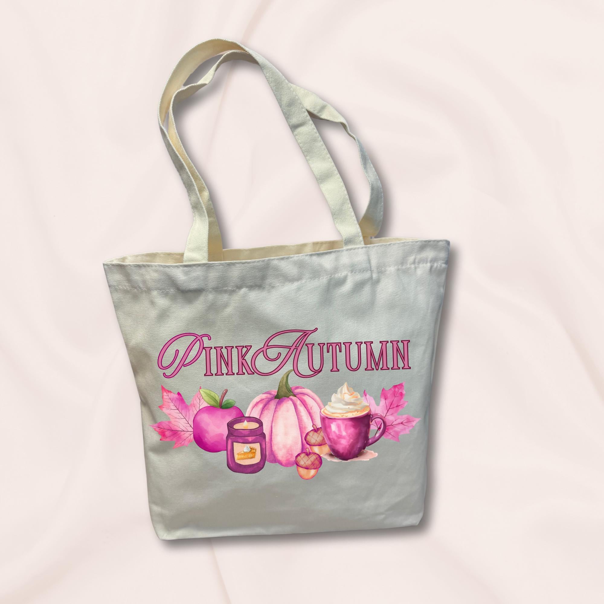 Pink Autumn Tote Bag: Girly Pumpkin Spice Canvas Tote