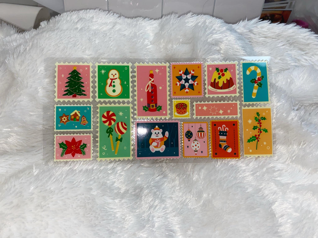 Christmas Stamps UV DTF 16oz Wrap: Tumbler Design