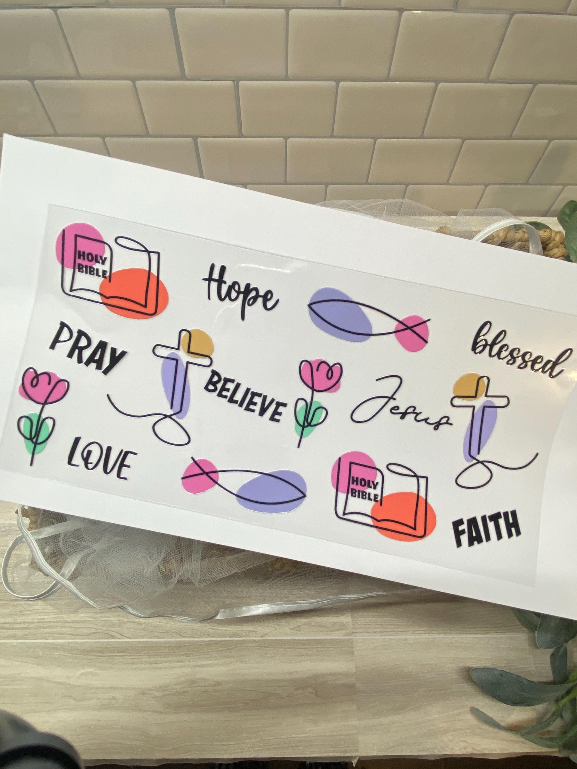 Christian UV DTF 16oz Glass Cup Wrap, Inspirational Faith Transfer
