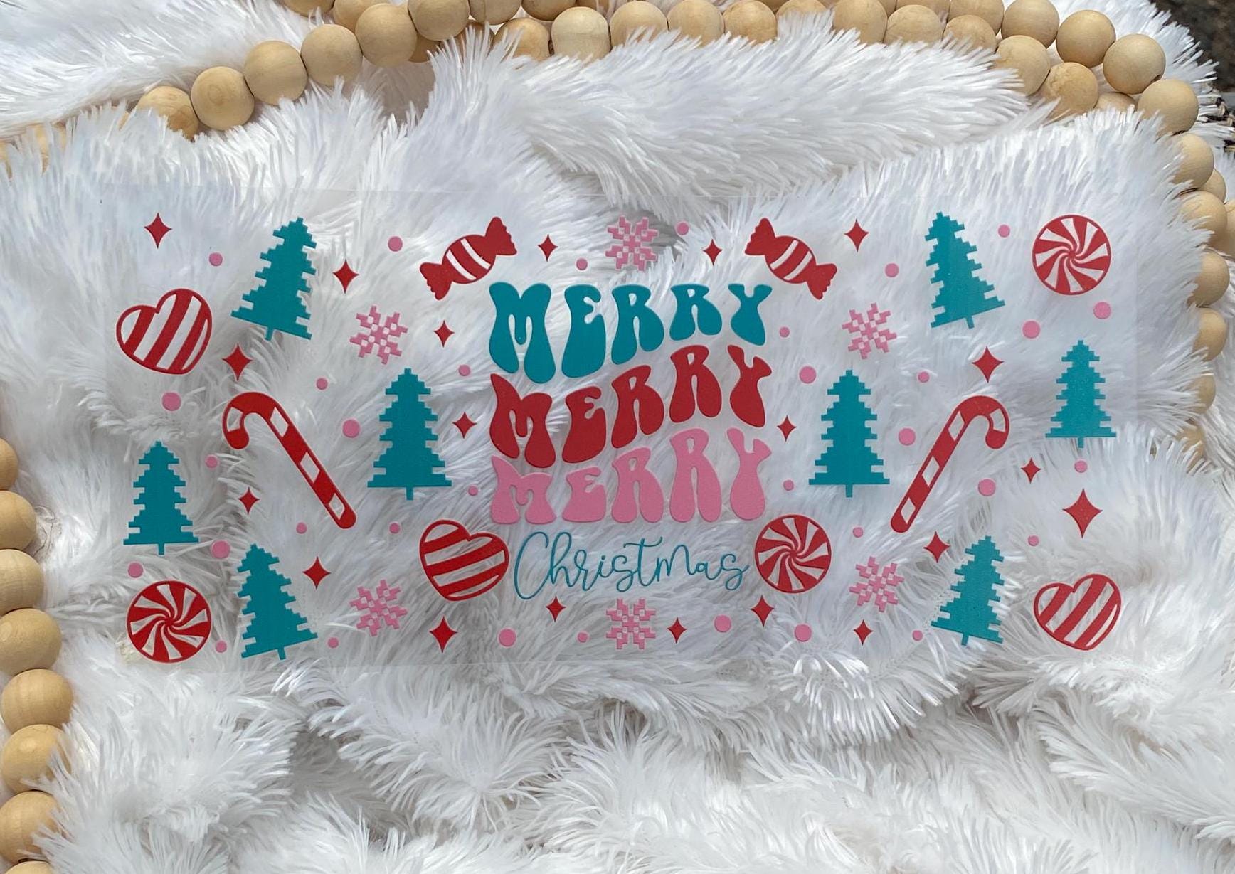 Merry Christmas UV DTF Wrap: 16oz Tumbler Design